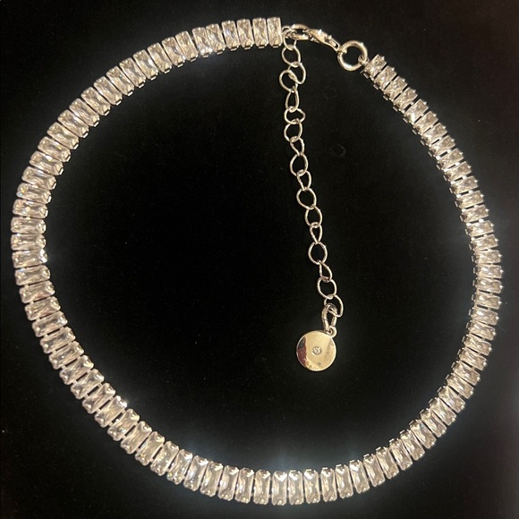 Silver Tone Baguette Rhinestone CZ Choker Necklace - Picture 3 of 5